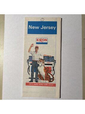Vintage Exxon Oil Gas New Jersey State US Travel Tourism Road Map 1981